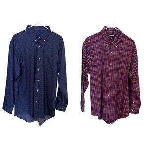 (2) Lands End Mens Button-Down Long Sleeve shirts. Christmas Holiday Office Busi